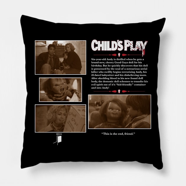 Child's Play (1988) Synopsis Design Pillow by Black Door Apparel 