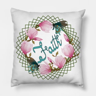 Faith - Magnolia And Butterflies Pillow