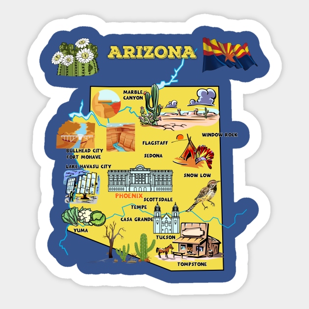 Arizona Tourist Attractions Map Arizona Map With Major Cities, Tourist Destinations, Attractions, Usa - Arizona  Map - Sticker | Teepublic Au