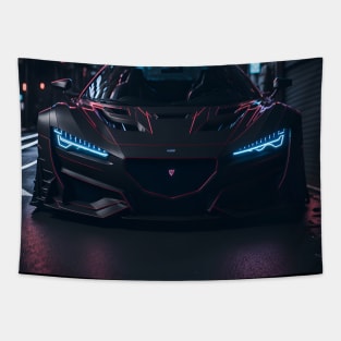 Dark Sports Car in Japanese City Tapestry