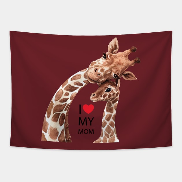 giraffe mom baby Tapestry by Mako Design 