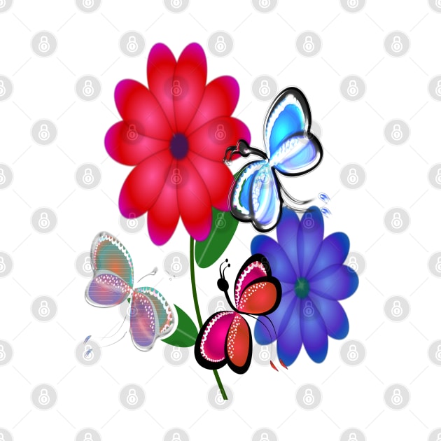 Abstract Butterflies with Flowers (Blue) by RoxanneG