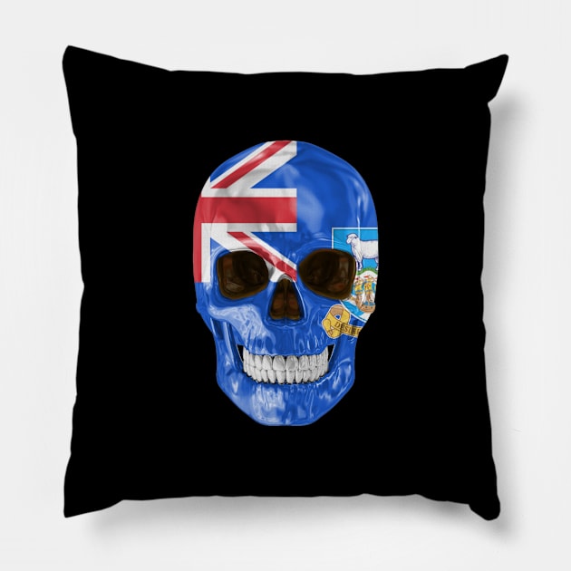 Falkland Islands Flag Skull - Gift for Falkland Islanders With Roots From Falkland Islands Pillow by Country Flags