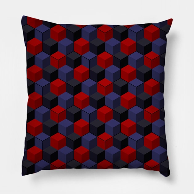 Cubes and Hexagons (Red and Blue) Pillow by Defenestration Nation