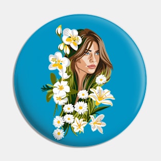 BELIA Illustration Woman with White Flowers Pin