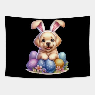 Puppy Yellow Labrador Bunny Ears Easter Eggs Happy Easter Day Tapestry