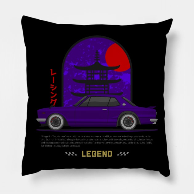 Tuner Purple Hakosuka JDM Vector Art. Pillow by GoldenTuners