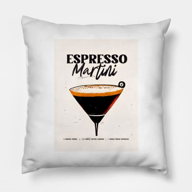 Espresso Martini Retro Poster Classic Glass Bar Prints, Vintage Drinks, Recipe, Wall Art Pillow by BetterManufaktur