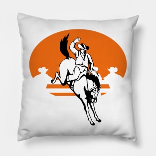 Cowboy Riding Bucking Bronco Retro Pillow