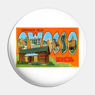 Greetings from Owosso, Michigan - Vintage Large Letter Postcard Pin