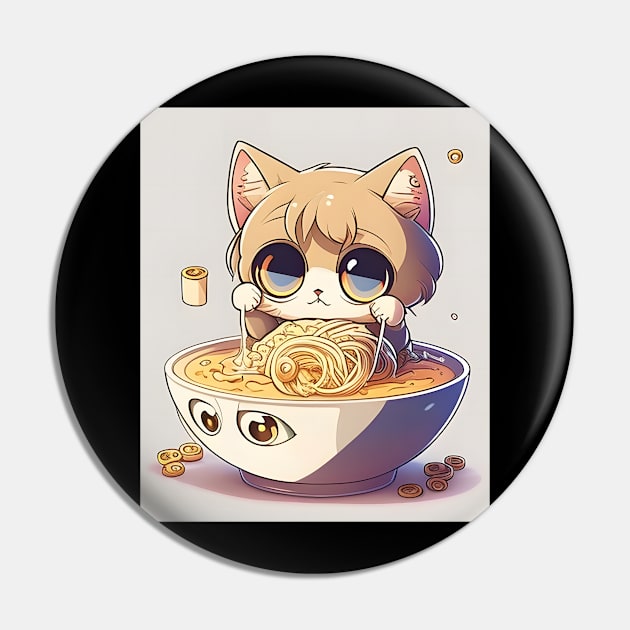 Cute Chibi Anime Manga Cat Ramen Lover - Love Cats Pin by dashawncannonuzf