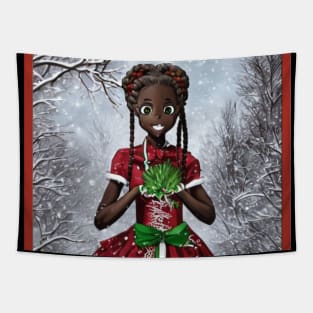 Kawaii black girl merry christmas Tapestry