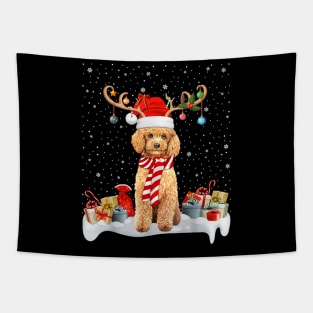 Xmas Lighting Reindeer Santa Hat Toy Poodle Christmas Tapestry