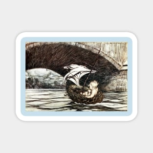 Peter Sailing Under The Bridge - Peter Pan in Kensington Gardens - Arthur Rackham Magnet