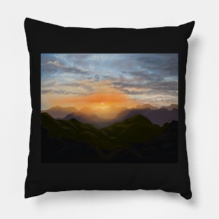 Radiant mountain sunset Pillow