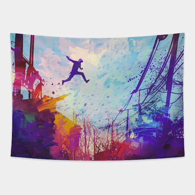 Parkour Free Running Urban Obstacle Course Tapestry by EvcoStudio