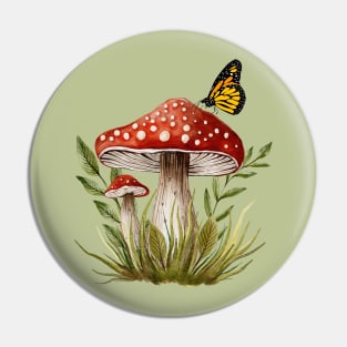 Mushroom and Butterfly Pin