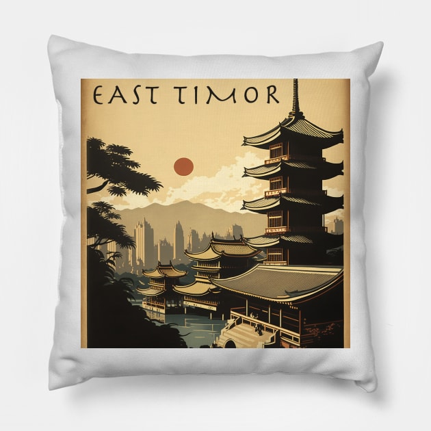 East Timor Vintage Travel Art Poster Pillow by OldTravelArt