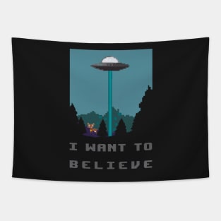 I want to believe - pixelart alien spaceship and cow retro video games Tapestry