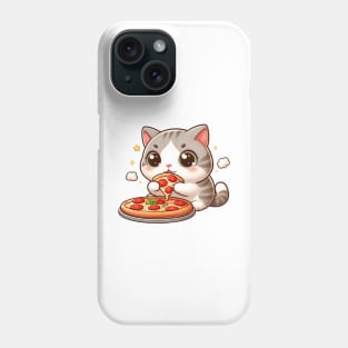 cute cat fat eat pizza slice cartoon illustration Phone Case