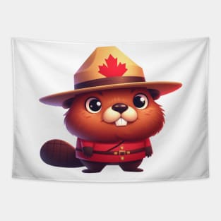 Cute Canadian Mountie Beaver Illustration Tapestry