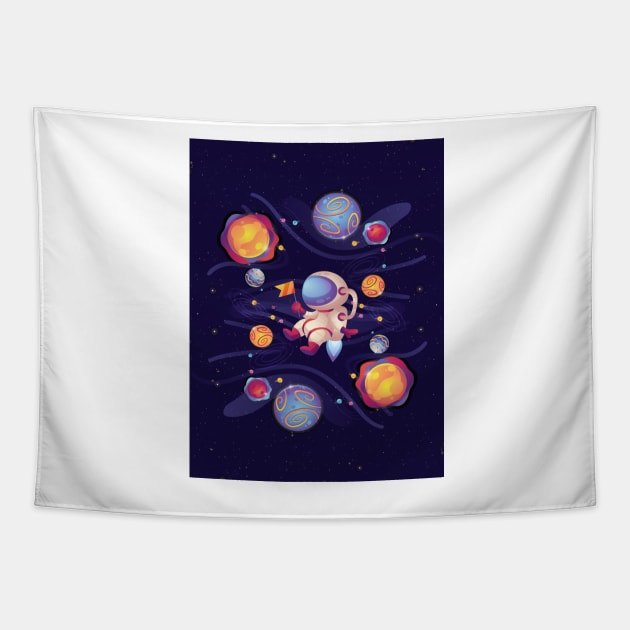 Astronaut in space cartoon Tapestry by Fashionlinestor