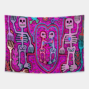 Halloween Pink Skeleton Dance Party Tapestry