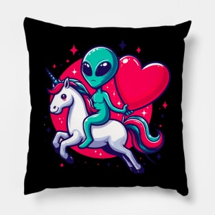 Funny Valentine Day Believer Ufo Alien Riding Unicorn Pillow