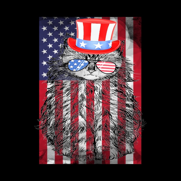 4th Of July Meowica Cat American Flag Glasses by Jannysingle