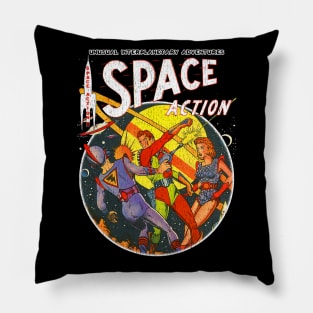 Vintage Outer Space Action Comic Pillow