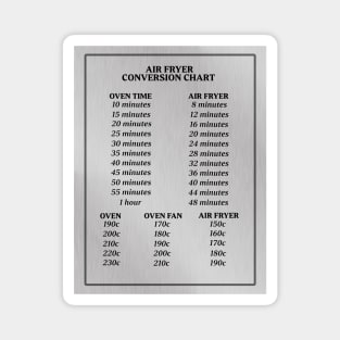 Air Fryer Cooking Conversion Chart Sticker or Magnet Magnet