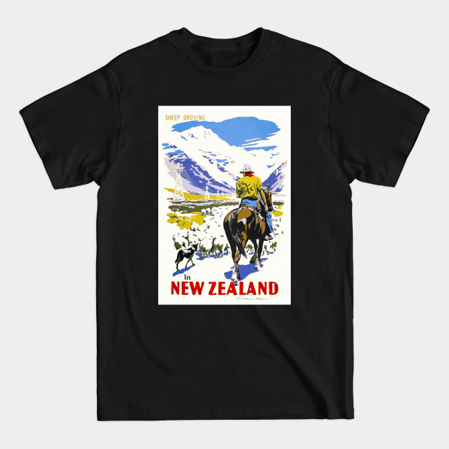 Disover New Zealand Sheep Droving Vintage Poster 1930s - Sheep Lover - T-Shirt