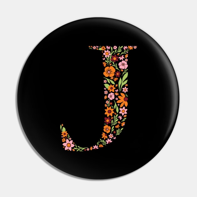 Retro Floral Letter J Pin by zeljkica