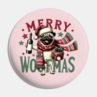 Merry Woofmas Funny Vintage Pug Christmas Pin