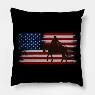 cowboy american flag vintage usa  cowboy Rodeo Roping Horse Riding Pillow