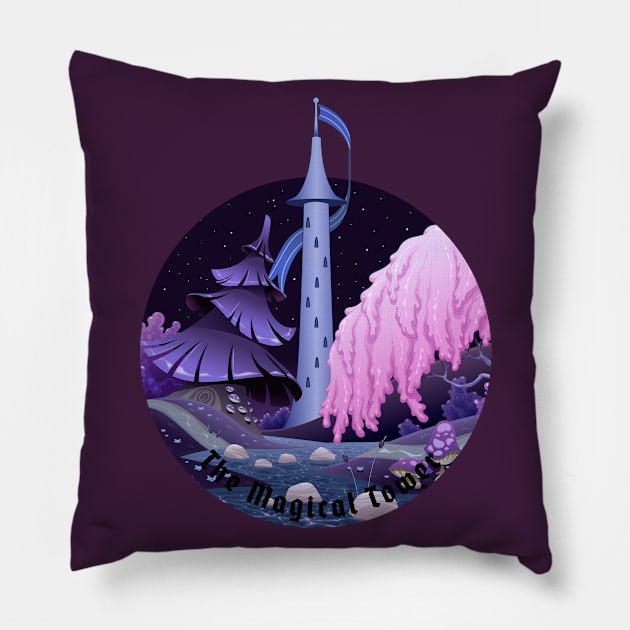 The magical Tower- Fantasy Pillow by Eva Wolf