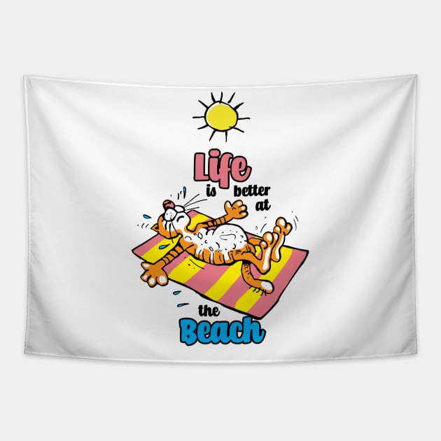 Summer Tiger, Life is Better at the Beach Tapestry by Lusy