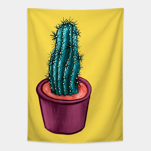 Funny Cactus In Pot Weird Trippy Psychedelic Tapestry by Boriana Giormova