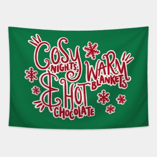 Cosy Nights, Warm Blankets and Hot Chocolate Cute Winter/Christmas Lettering Digital Illustration Tapestry