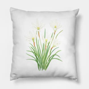 white rain lily watercolor flowers Pillow