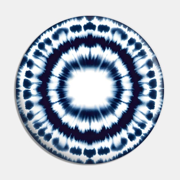 Indigo Blue and White Shibori pattern Circle Pin by craftydesigns