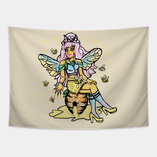 Queen Bee Honey Comb Kawaii Pastel Goth Tapestry by LunaElizabeth