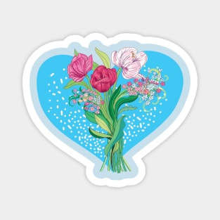 Spring flowers and tulips in blue heart shape Magnet