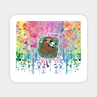 "I Love Pandas" Sloth Rainbow Paint drip Magnet