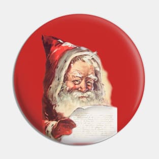 Santa Claus Reading a Letter Vintage Illustration Pin