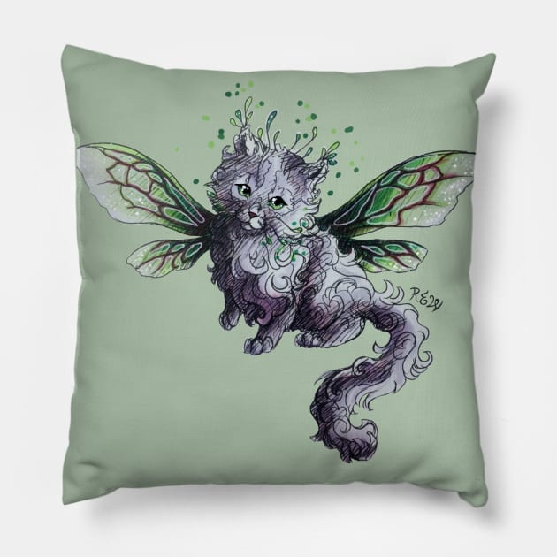 Green Fairy Cat Pillow by Artsy Rew