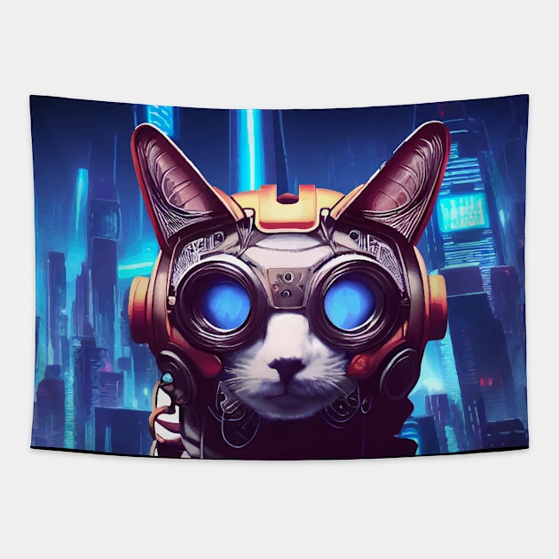 Cool Japanese Techno Cat In Japan Neon City Tapestry by star trek fanart and more