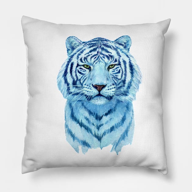 Blue Tiger portrait Pillow by schukina art