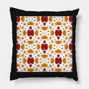 Mid-Century Modern Abstract Red and Tangerine Orange Multimedia Watercolor and Ink Doodle Pattern Pillow