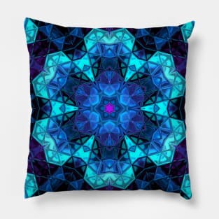 Mosaic Kaleidoscope Flower Purple and Blue Pillow